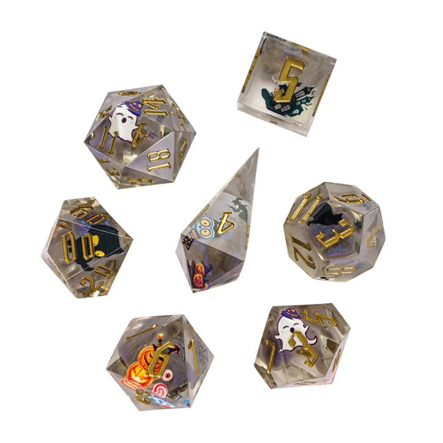 Halloween Dusk Grey Handmade Resin Polyhedral Dice Set