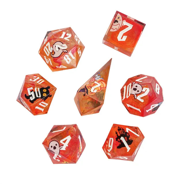 Halloween Blood Orange Handmade Resin Polyhedral Dice Set