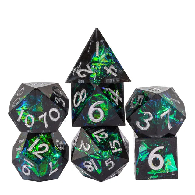 Mini Candy Paper Black Handmade Resin Polyhedral Dice Set