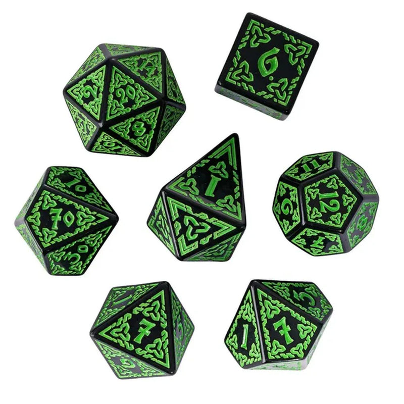 Fate's Diviners - Green Celtic Knot Polyhedral Dice Set