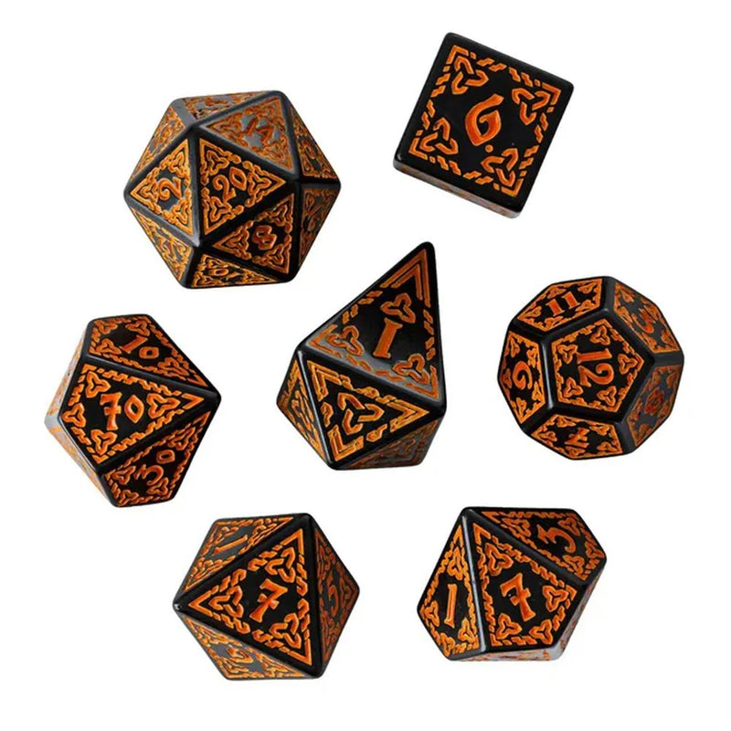 Fate's Diviners - Orange Celtic Knot Polyhedral Dice Set