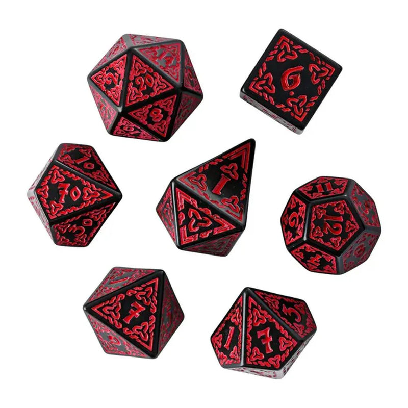 Fate's Diviners - Red Celtic Knot Polyhedral Dice Set