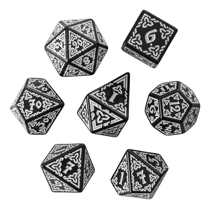 Fate's Diviners - White Celtic Knot Polyhedral Dice Set