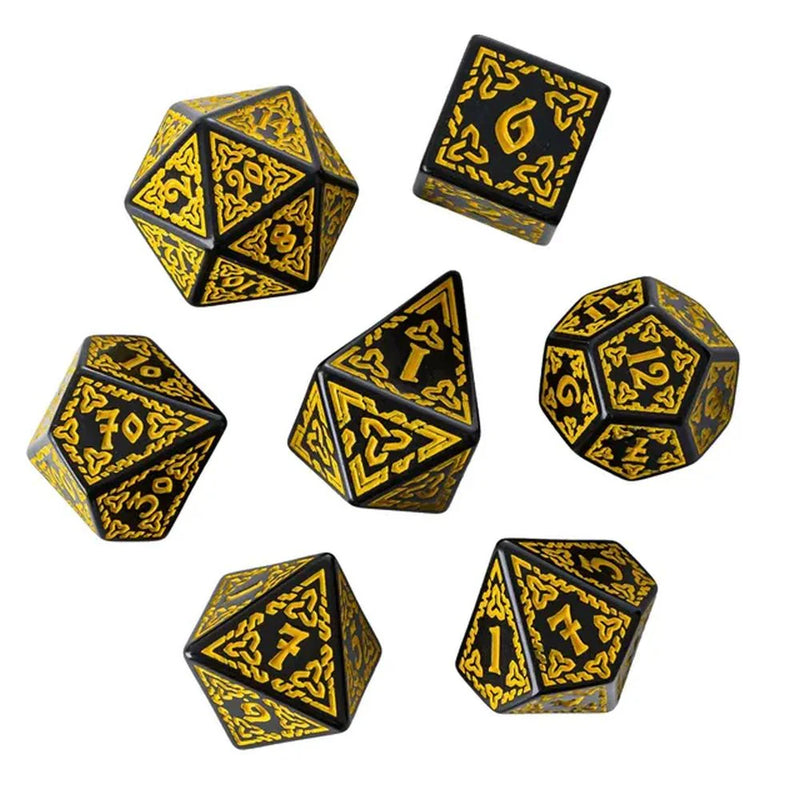 Fate's Diviners - Yellow Celtic Knot Polyhedral Dice Set