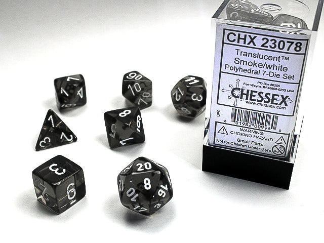 Polyhedral Translucent Smoke w/ White Dice Sets