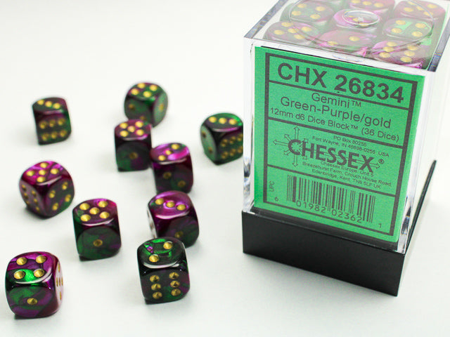 36D6 Gemini Green - Purple w/ Gold Dice Block - 12mm