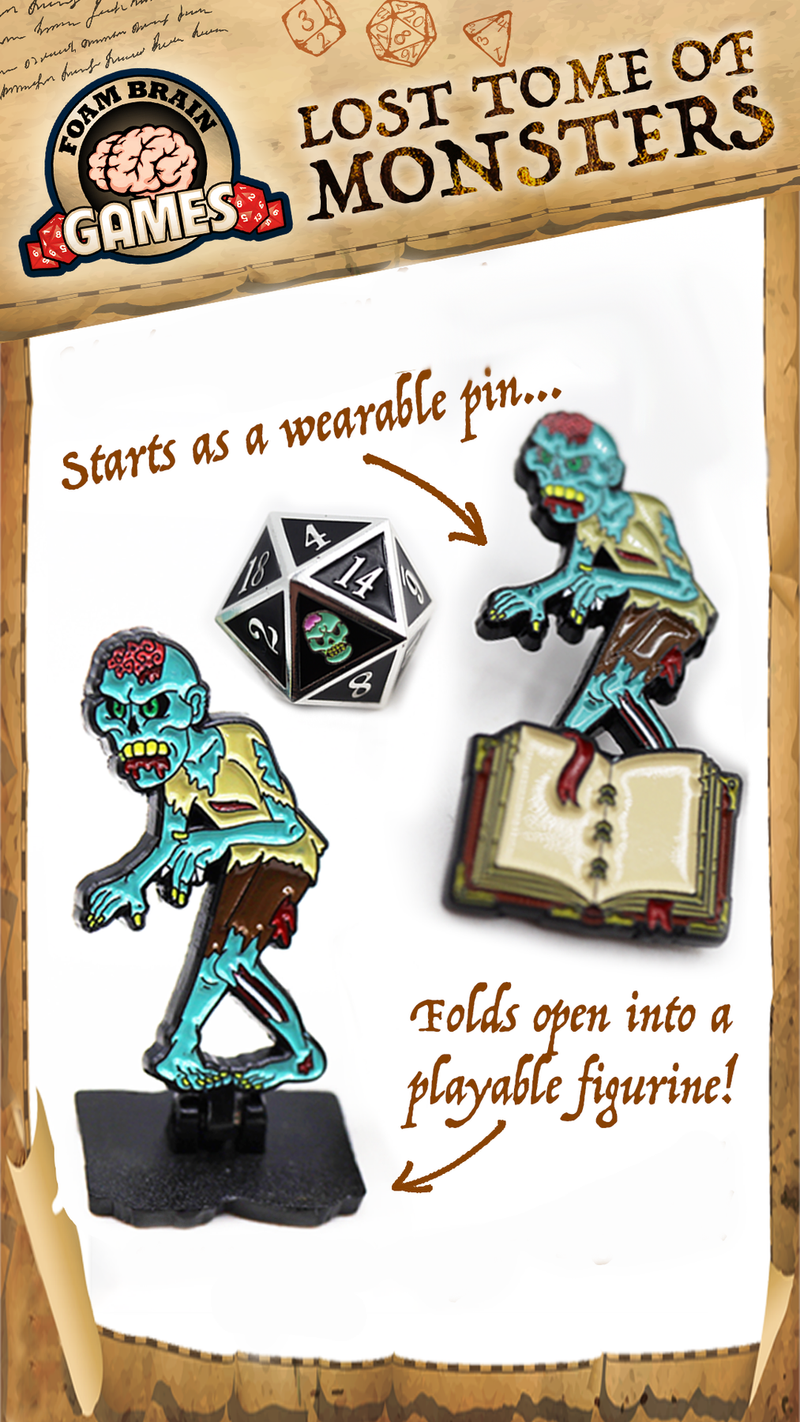 Lost Tome Of Monsters - Enamel Pin, D20 & Encounter Card